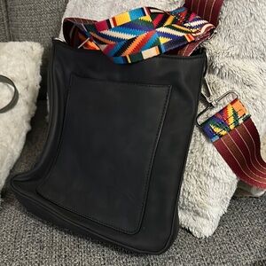 Black Shoulder Bag with Colorful Strap